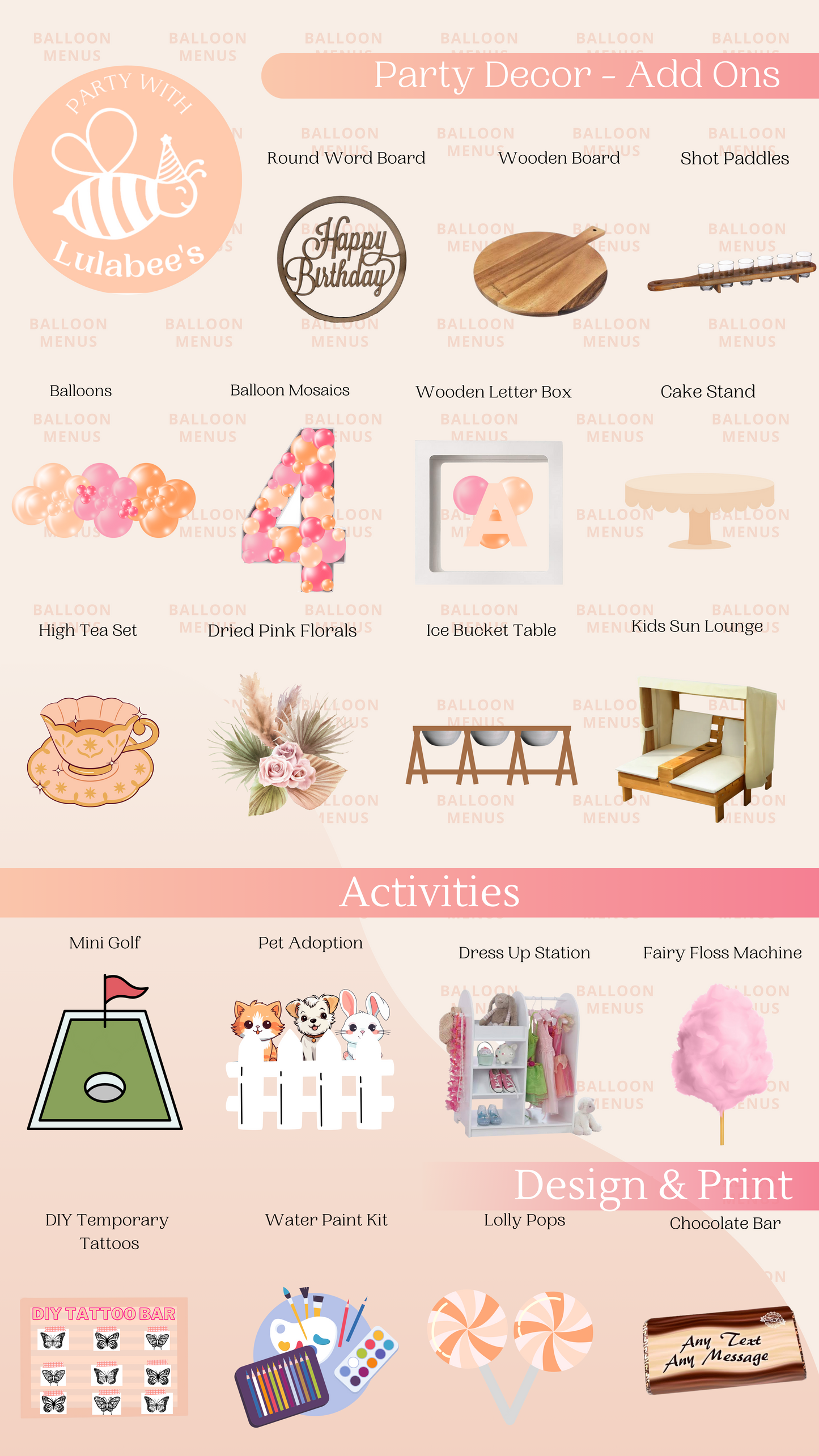 Party With Lulabee’s - Client Balloon Menu