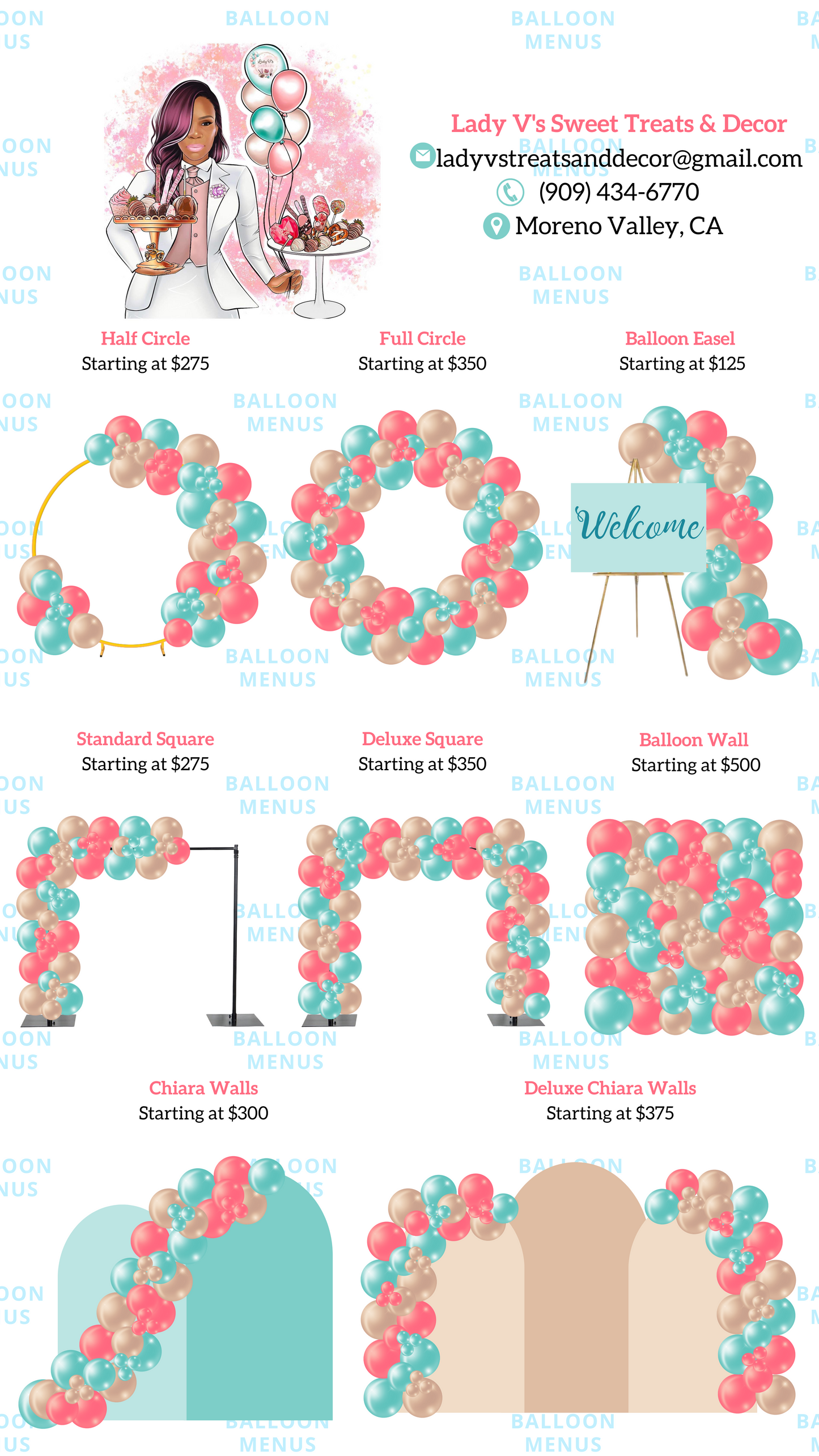 Lady V’s Sweet Treats & Decor - Client Balloon Menu