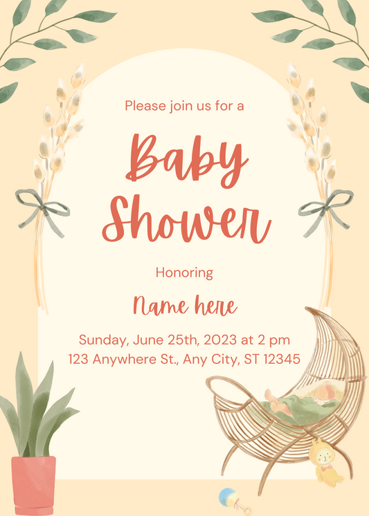 Cream and Peach Illustrative Baby Shower Virtual Invitation