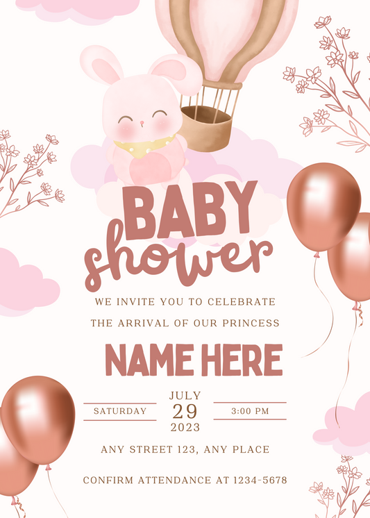 Baby Shower Girl Rosewood Invitation Card
