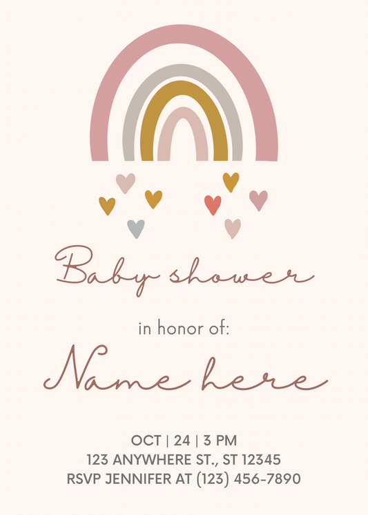 Pink and Gold Minimalist Baby Shower Invitation