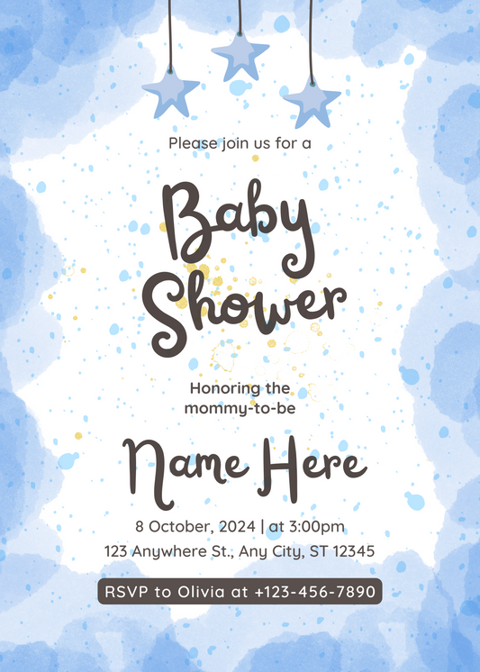 Blue Watercolor Baby Shower Invitation