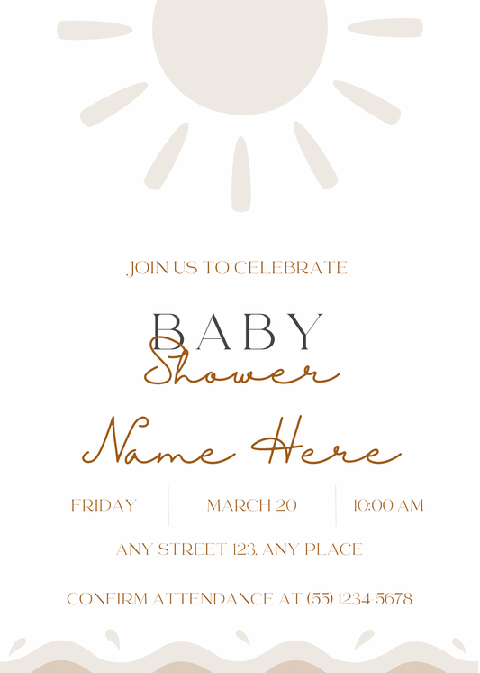 Invitation Baby Shower Minimalist Modern Beige and White
