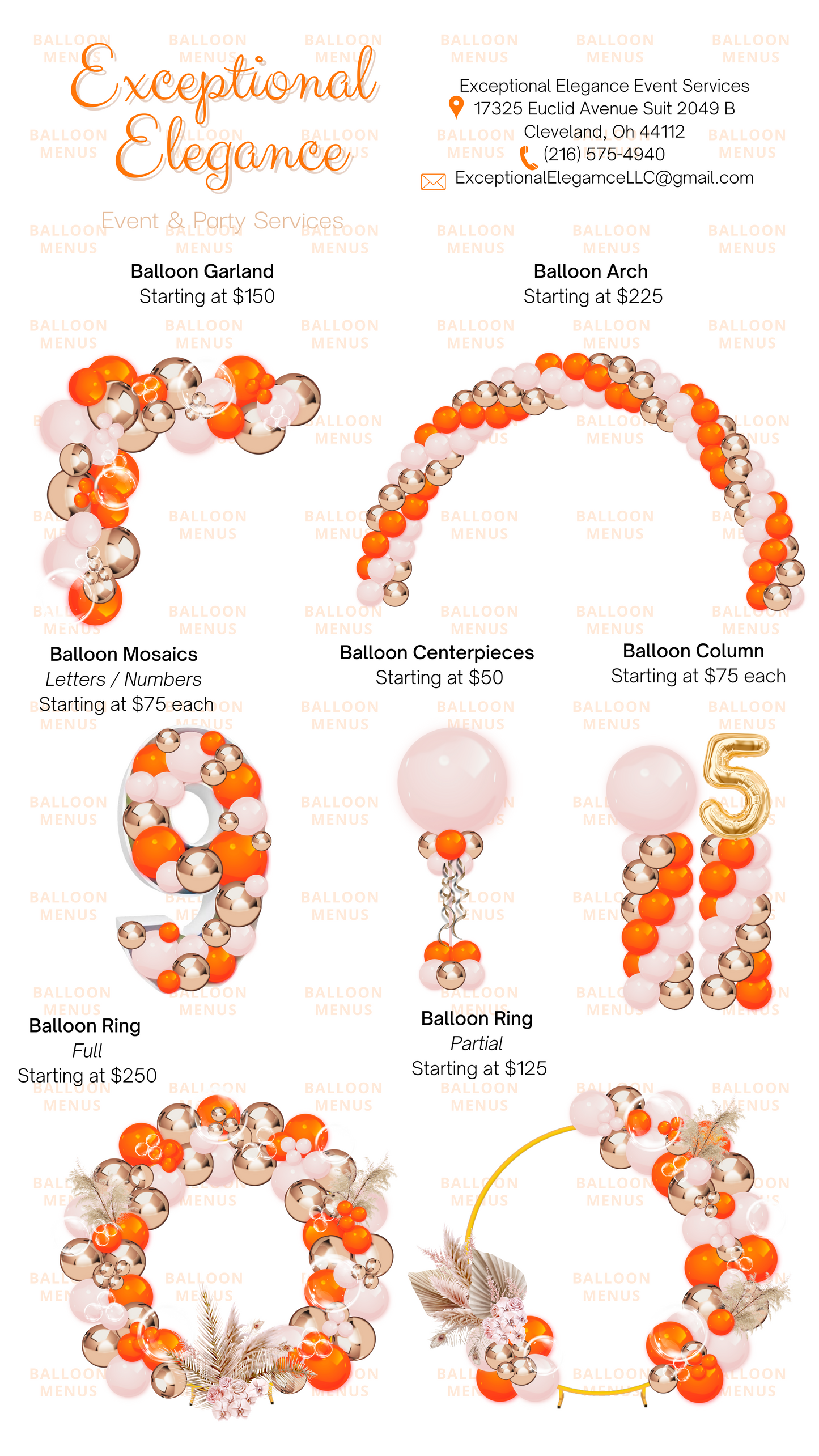Exceptional Elegance- Client Balloon Menu