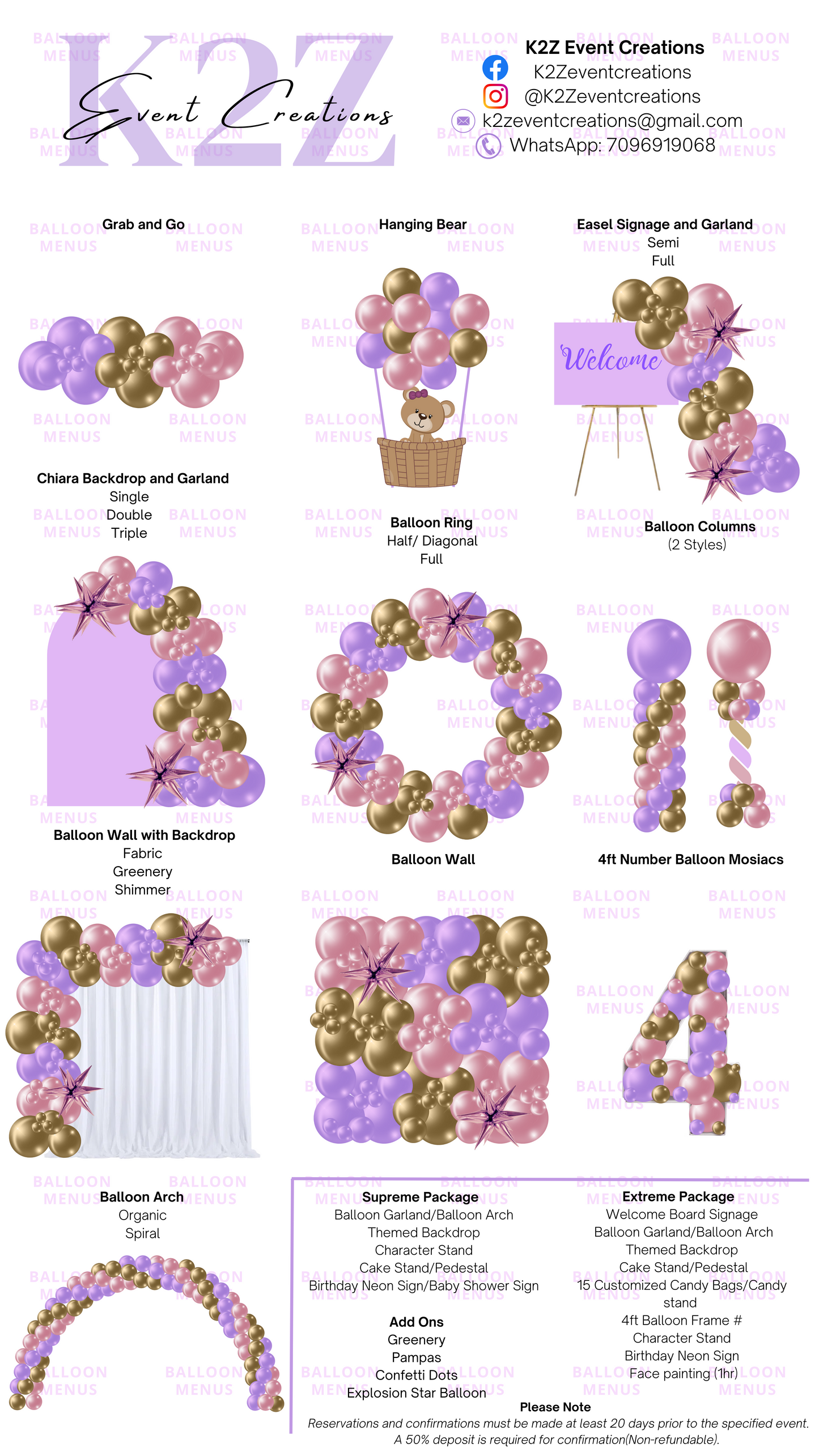 K2Z Event Creations - Client Balloon Menu