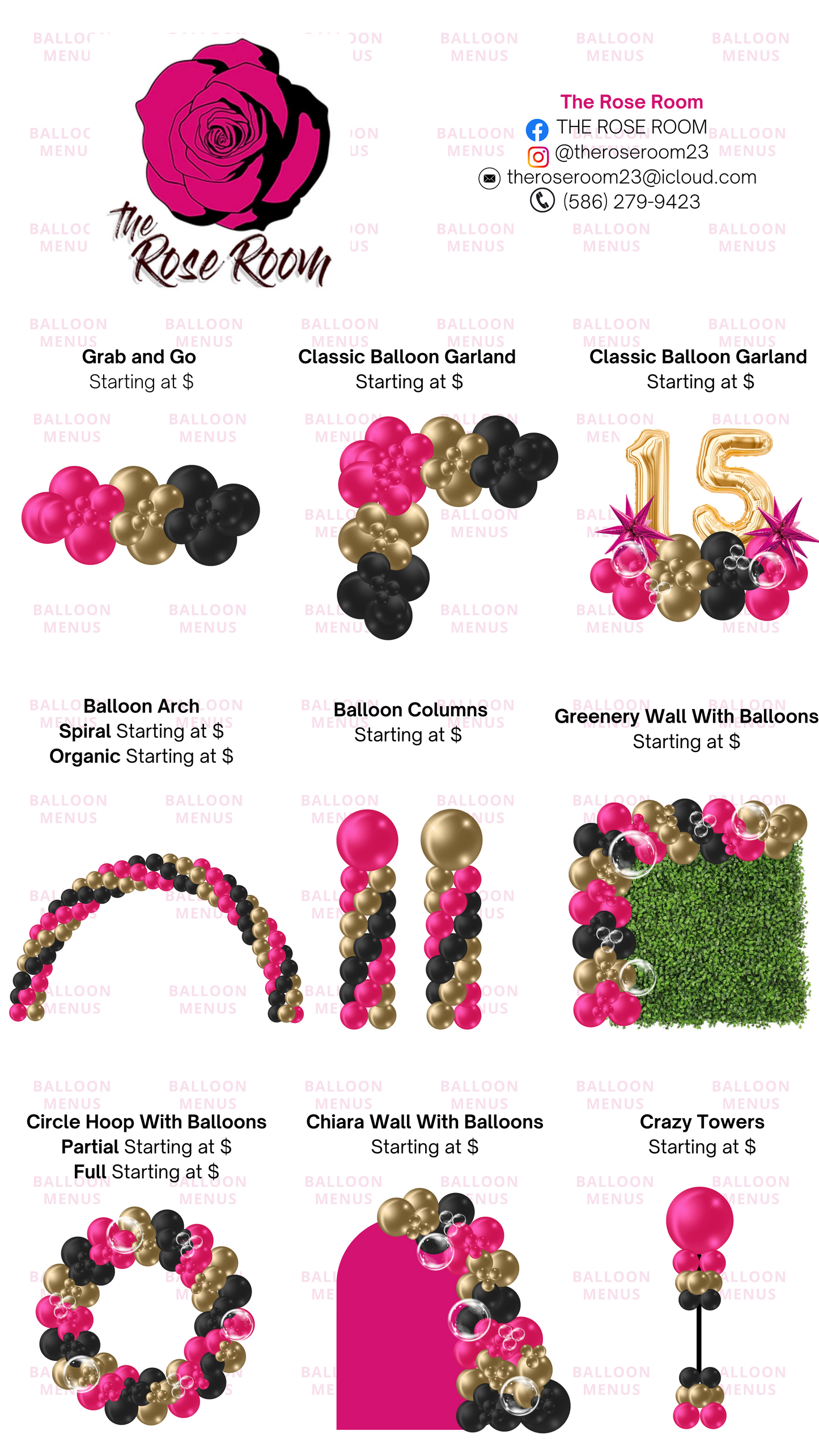 The Rose Room - Client Balloon Menu