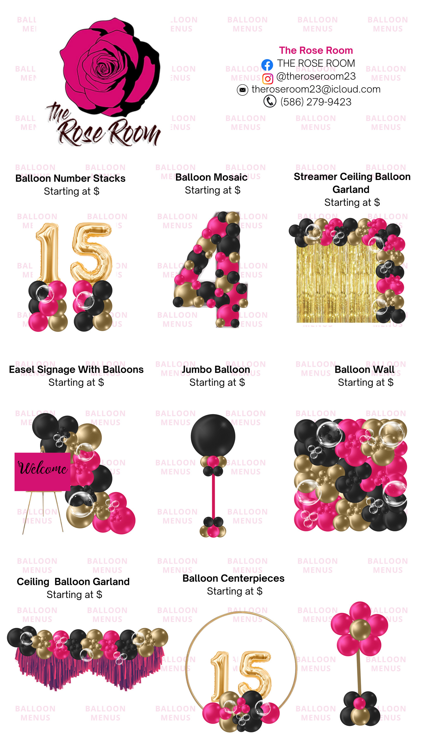 The Rose Room - Client Balloon Menu