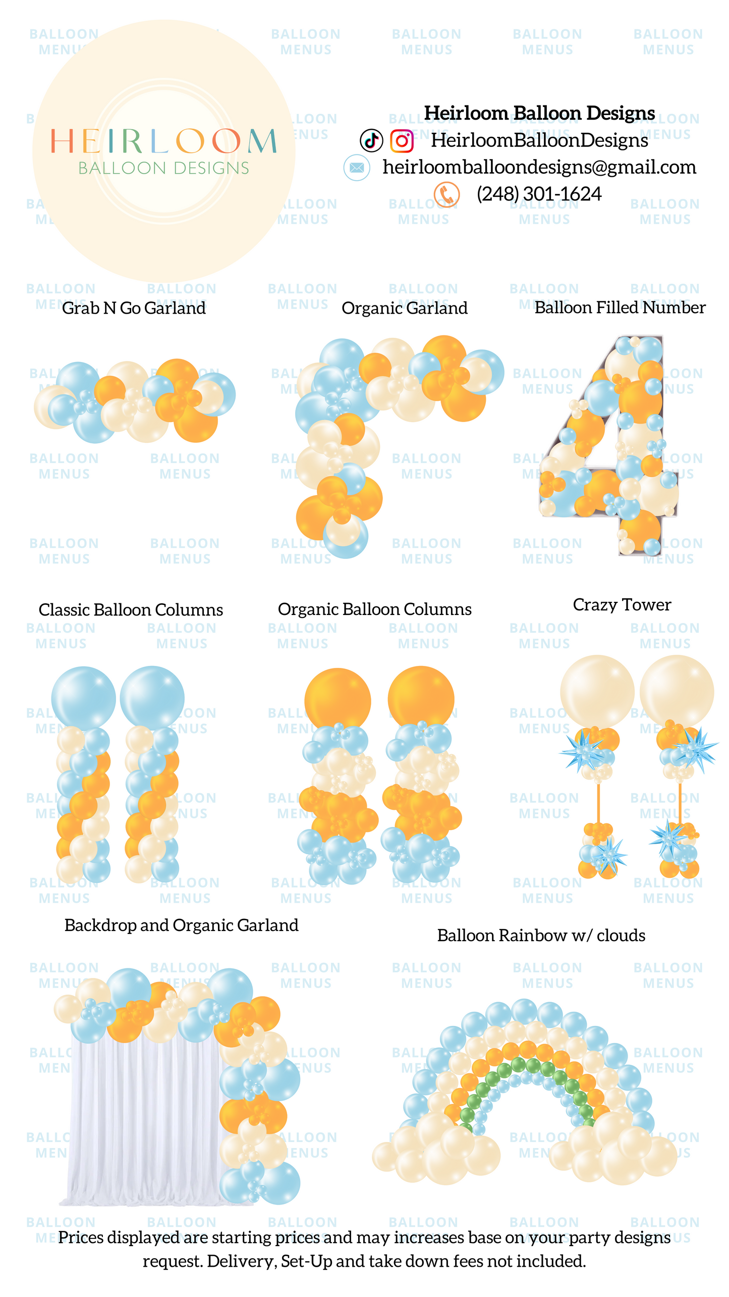 Heirloon Balloon Designs - Client Balloon Menu