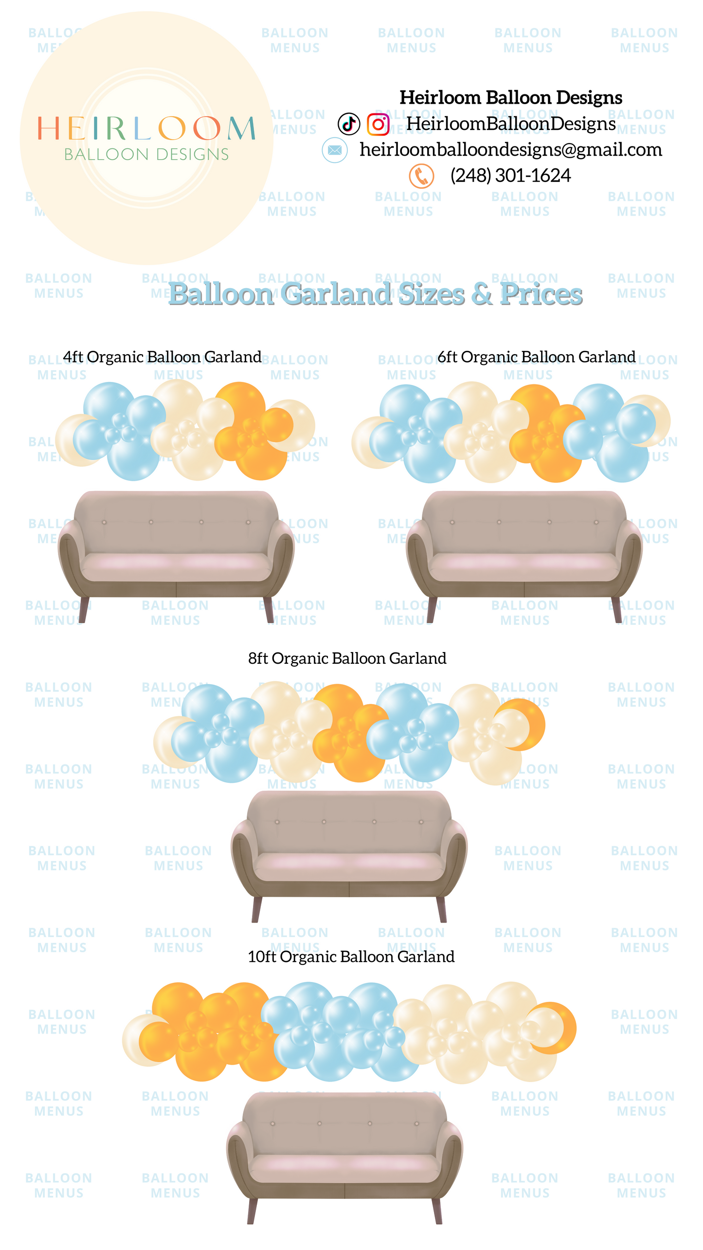Heirloon Balloon Designs - Client Balloon Menu