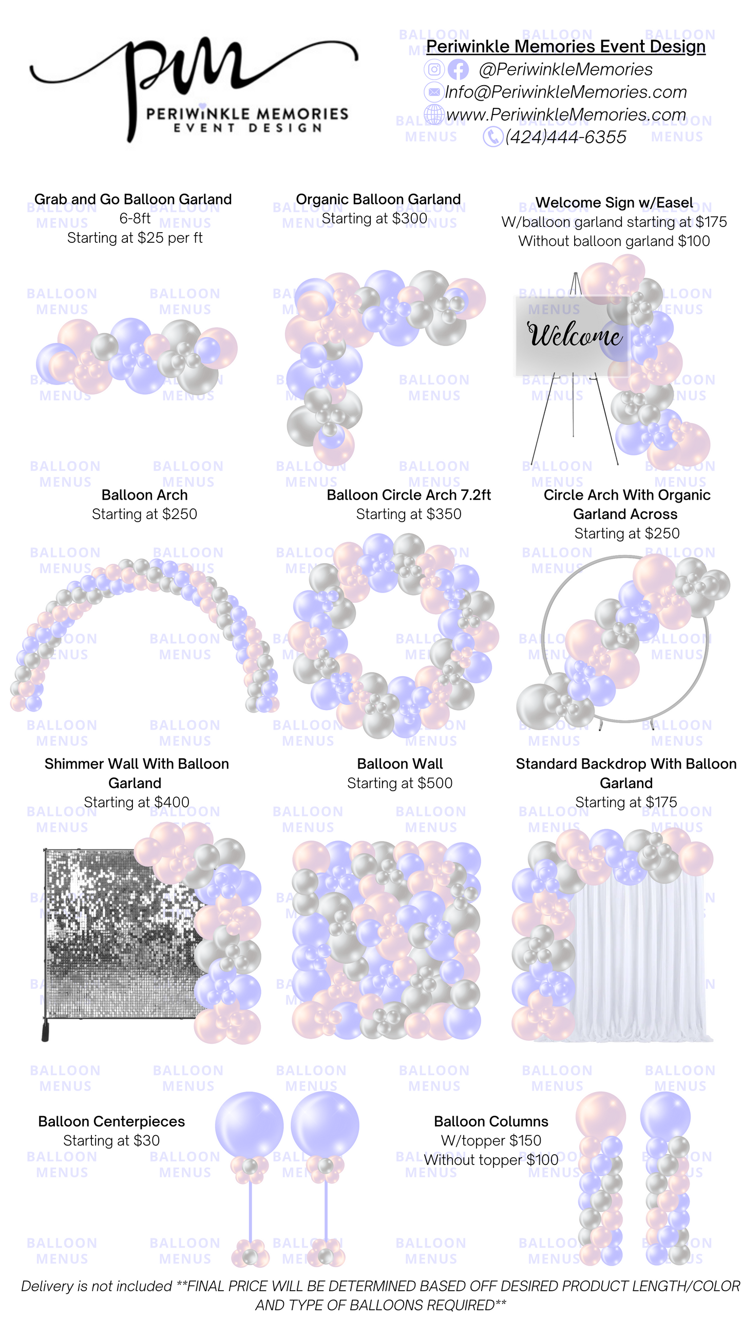 Periwinkle Memories Event Designs - Client Balloon Menu