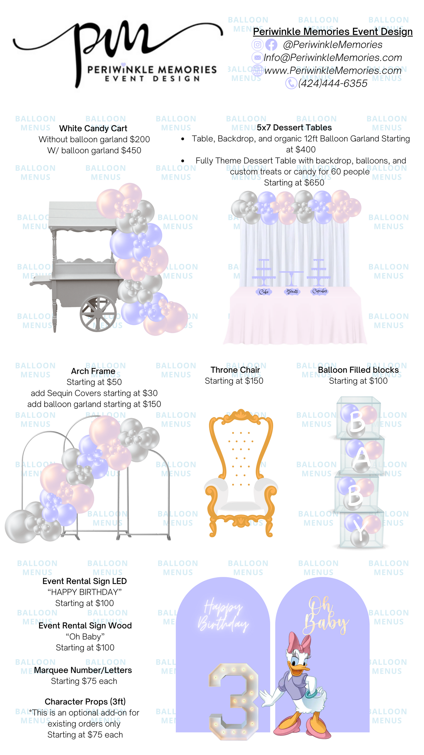 Periwinkle Memories Event Designs - Client Balloon Menu