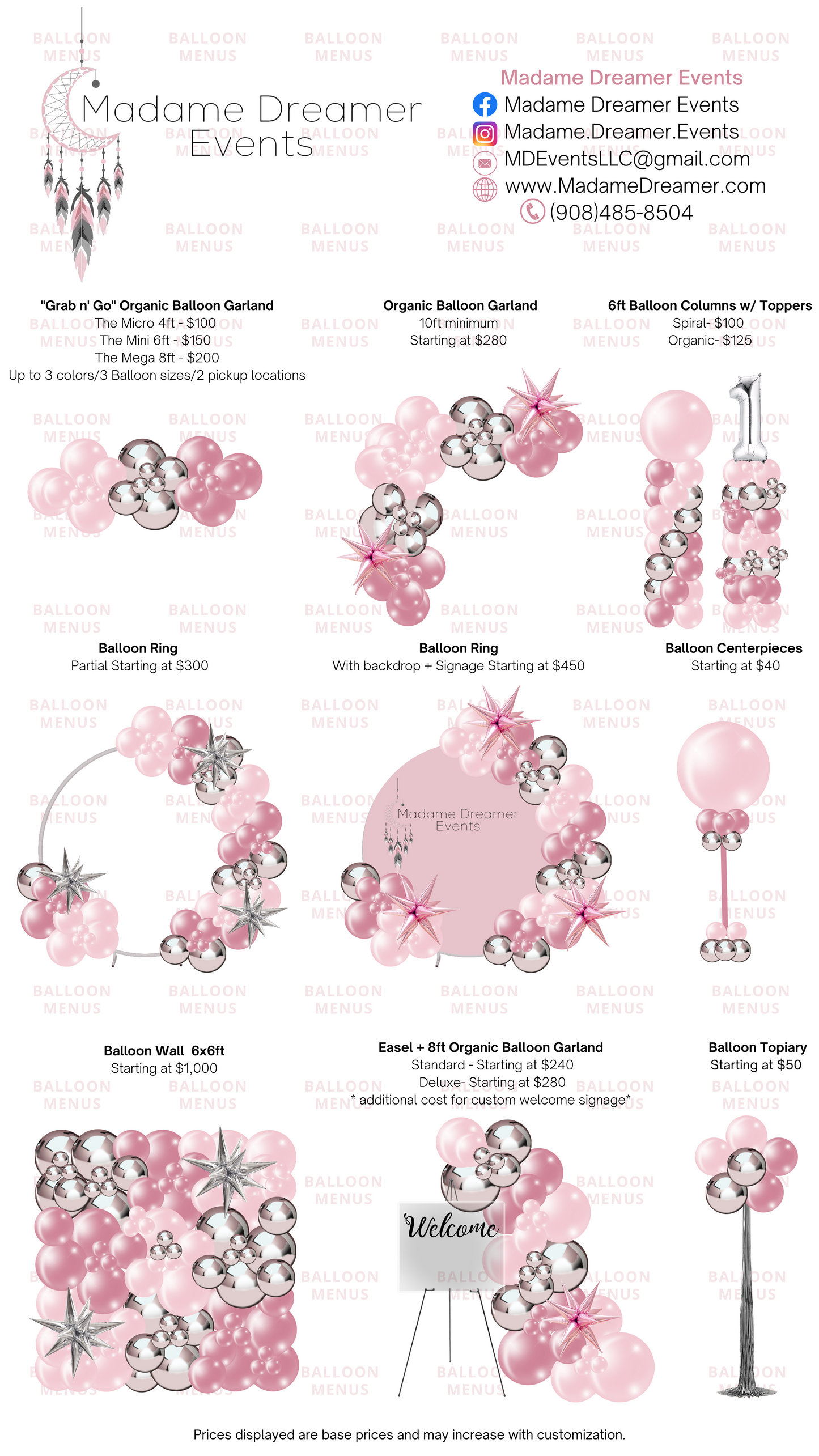 Madame Dreamer Events - Client Balloon Menu