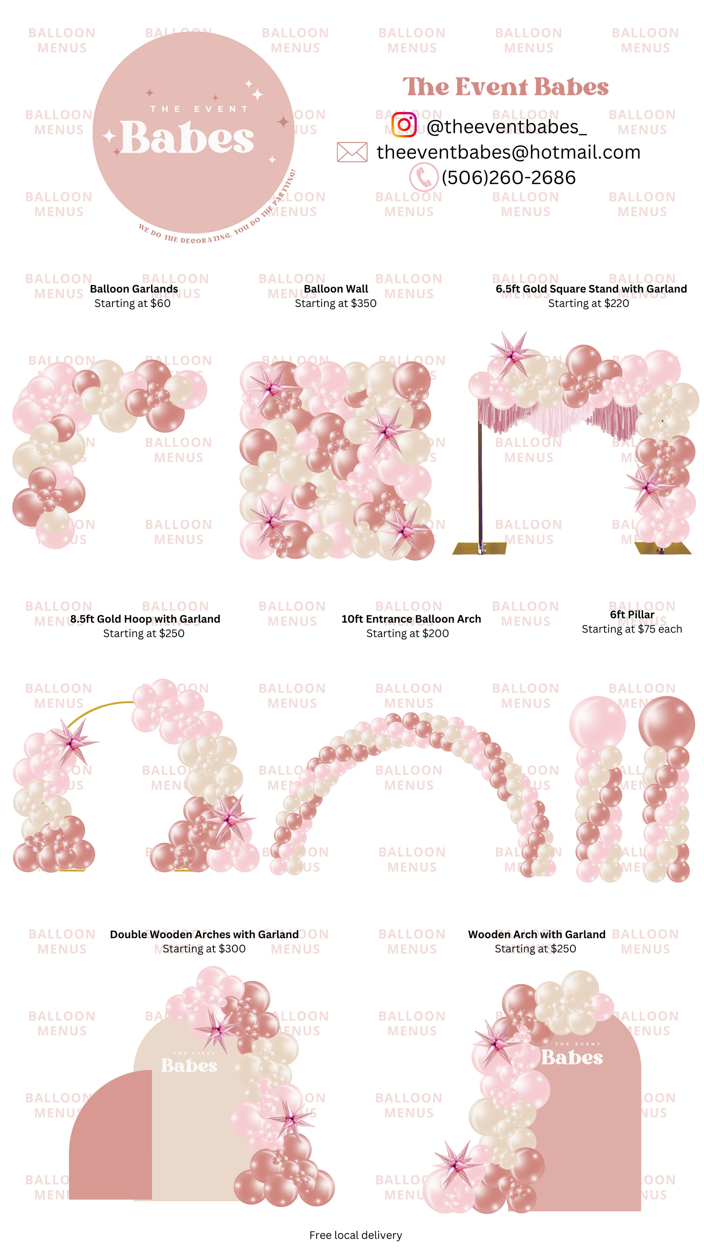 The Event Babes - Client Balloon Menu