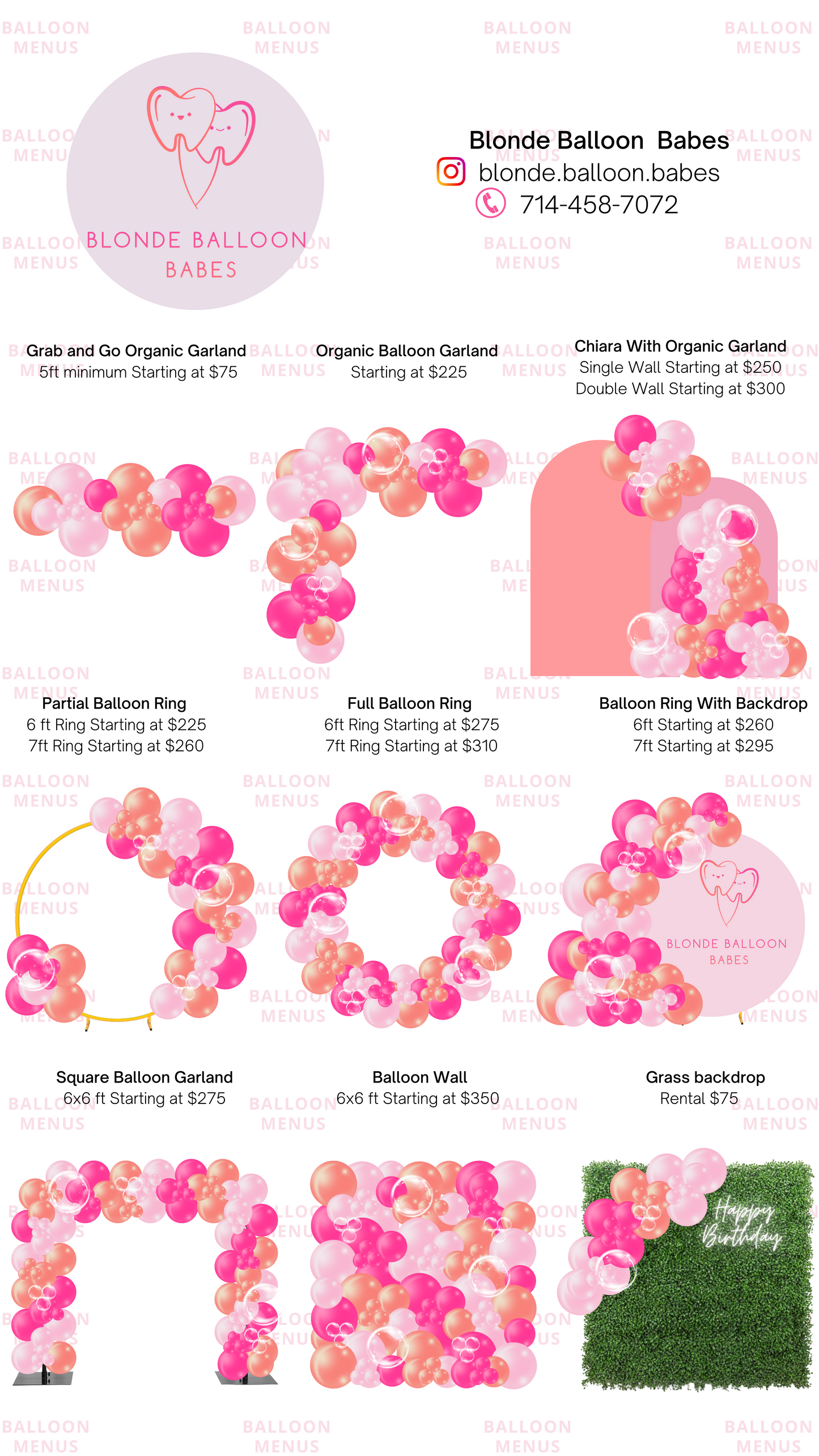 Blonde Balloon Babes - Client Balloon Menu