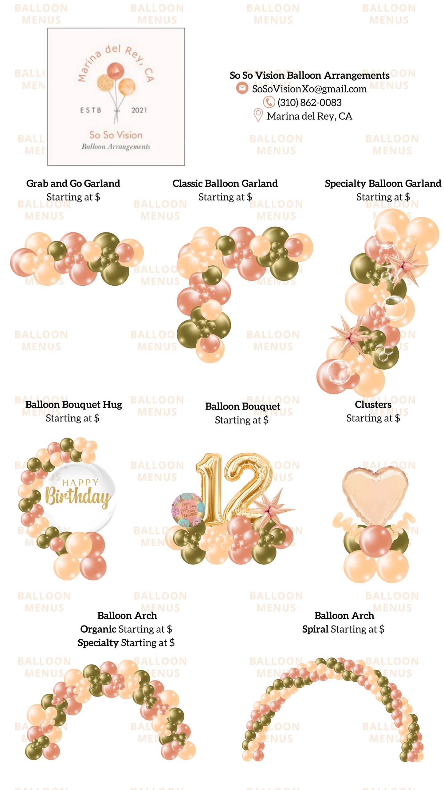 So So Vision Balloon Arrangements - Client Balloon Menu