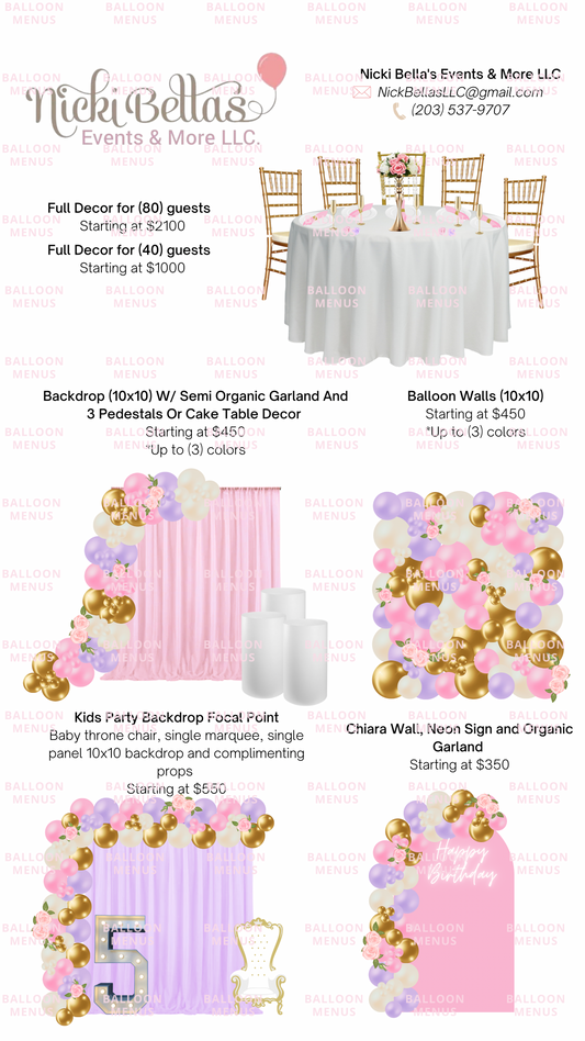 Nicki Bellas Events & More - Client Balloon Menu