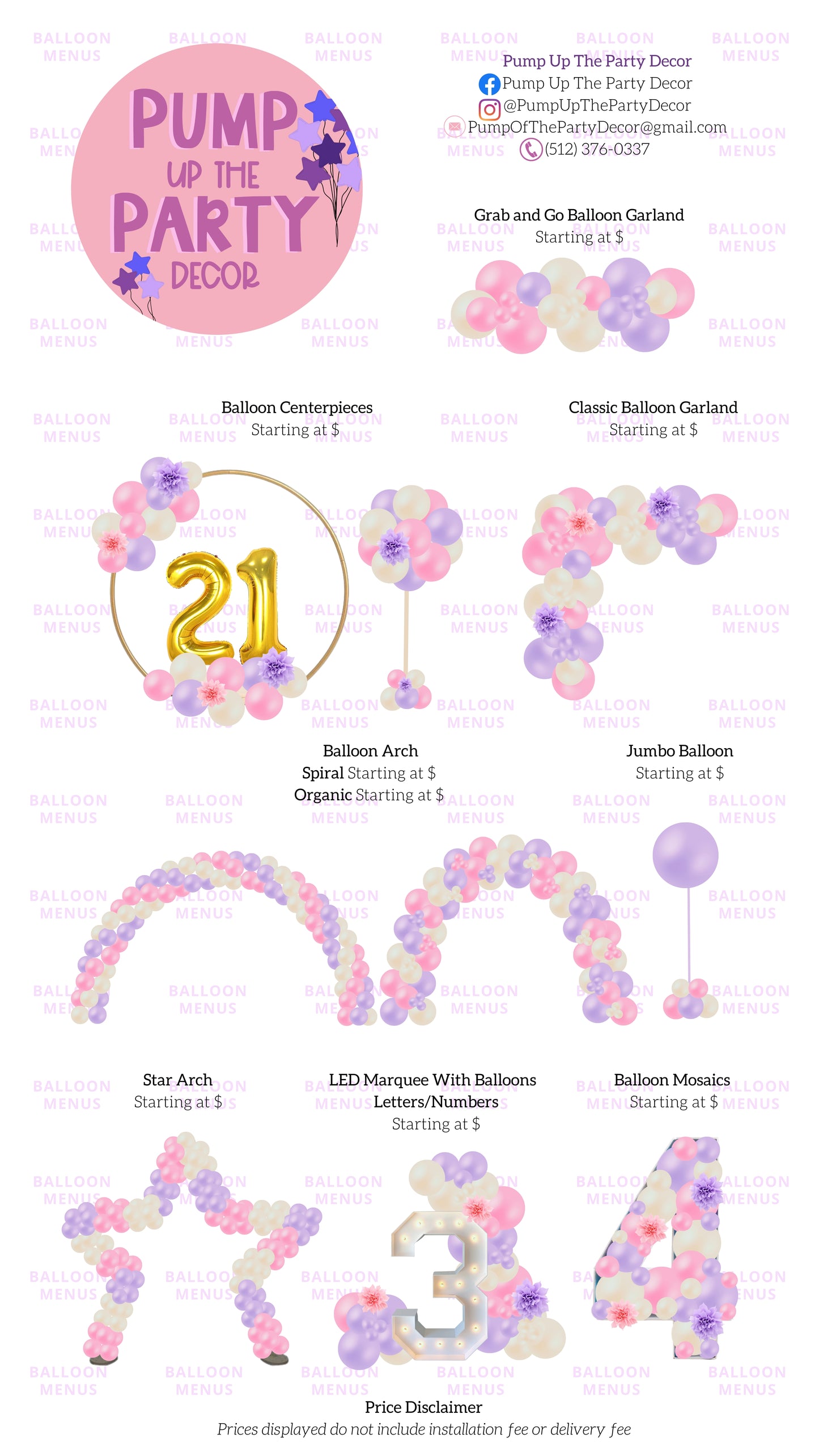 Pump Up The Party Decor - Client Balloon Menu