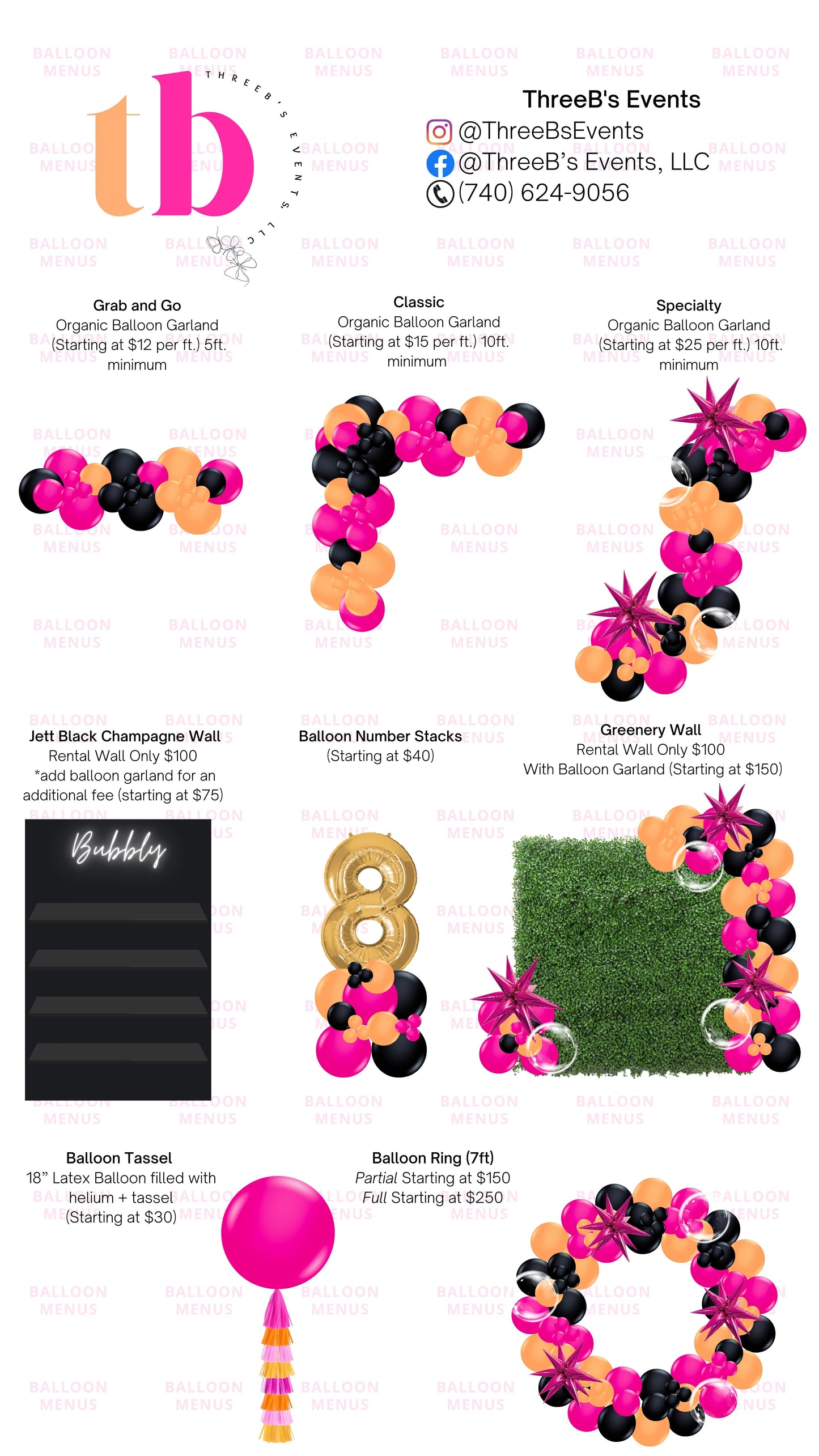 ThreeB’s Events- Client Balloon Menu