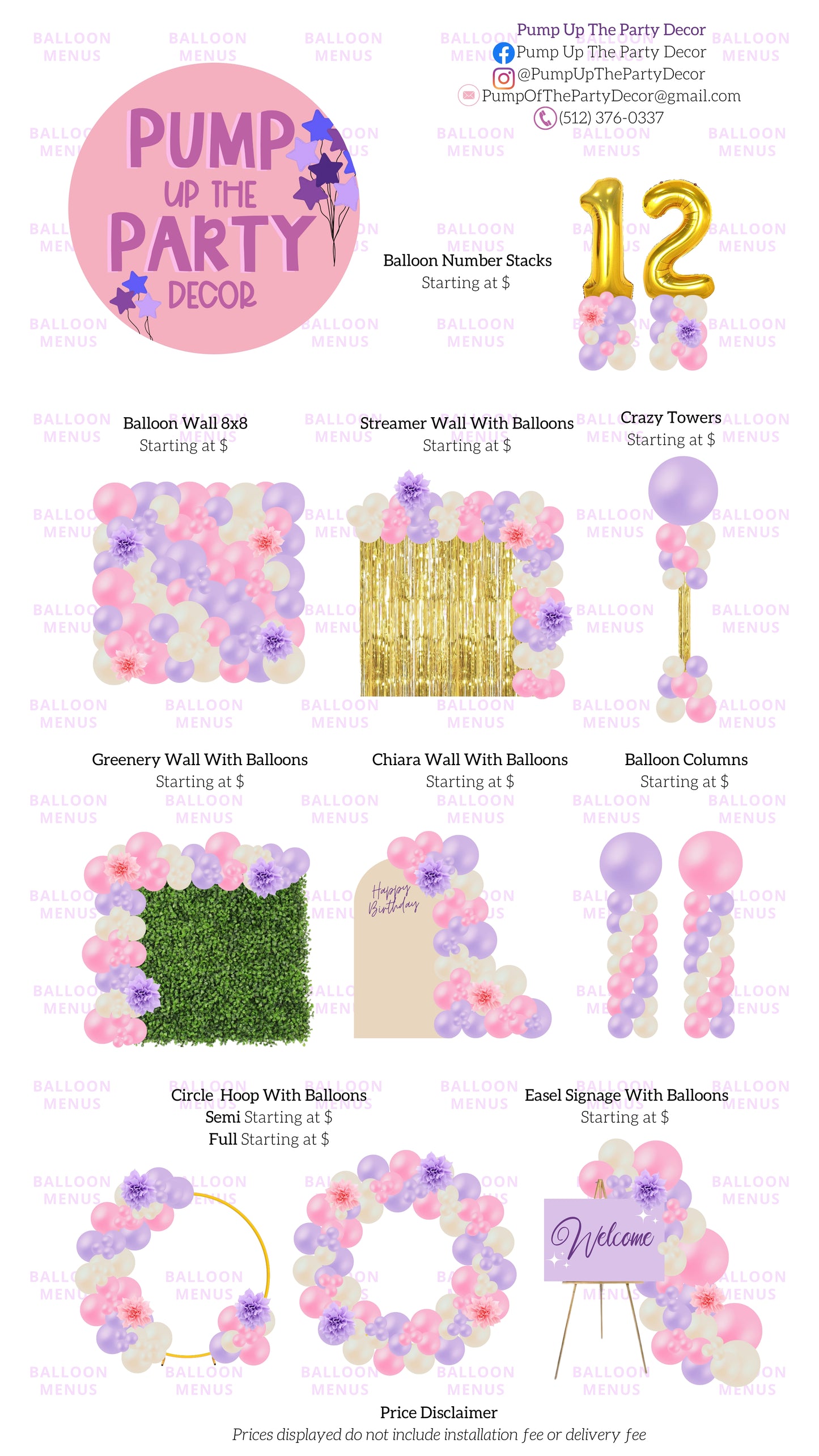 Pump Up The Party Decor - Client Balloon Menu
