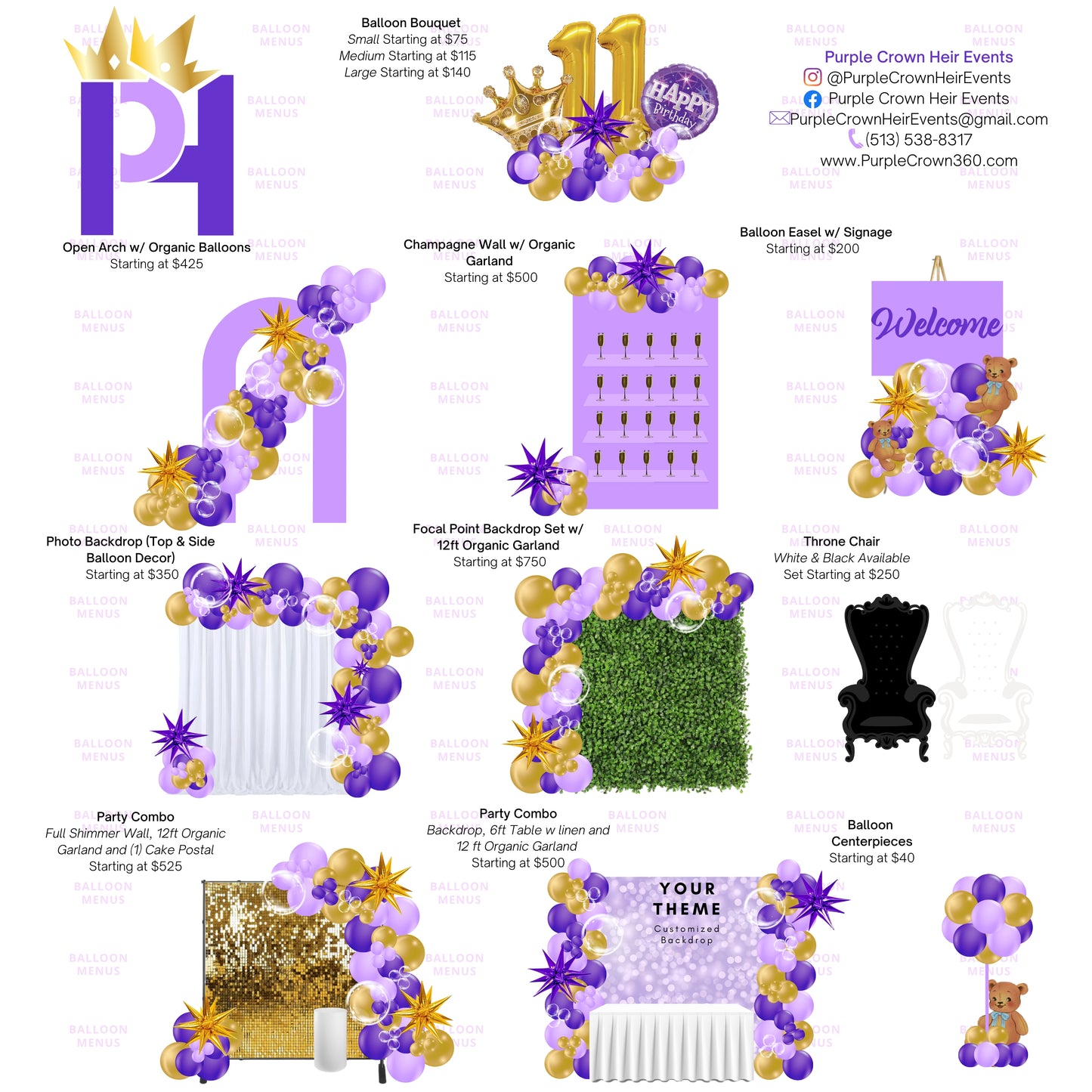 Purple Crown Heir Events - Client Balloon Menu