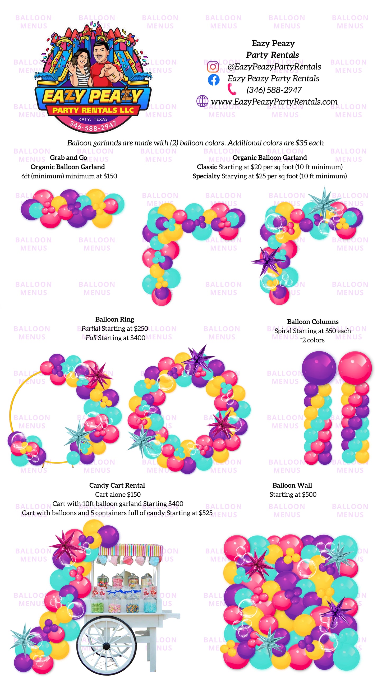 Eazy Peazy Party Rentals - Client Balloon Menu