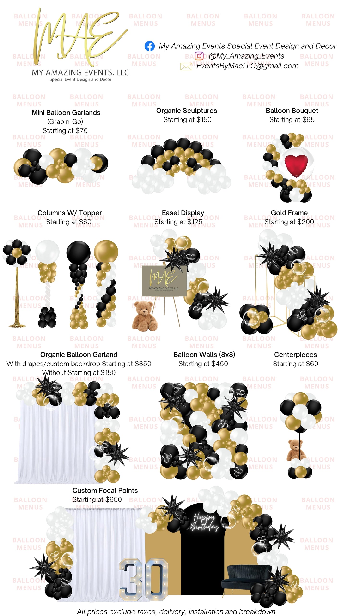 Mae My Amazing Events, LLC - Client Balloon Menu