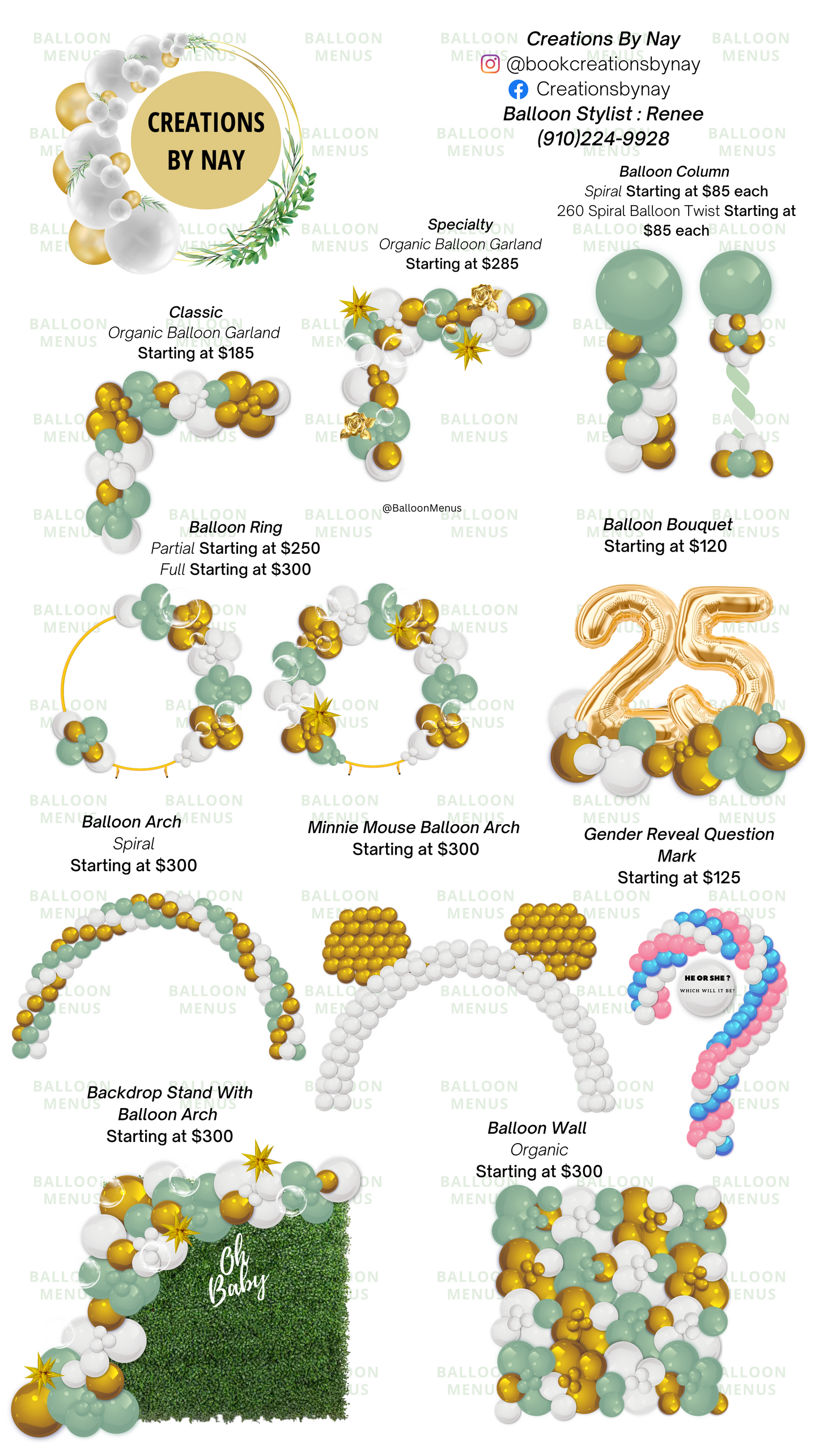 Creations By Nay - Client Balloon Menu