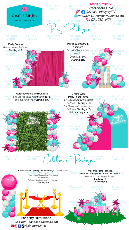 Small & Mighty Event Rentals Plus - Client Balloon Menu