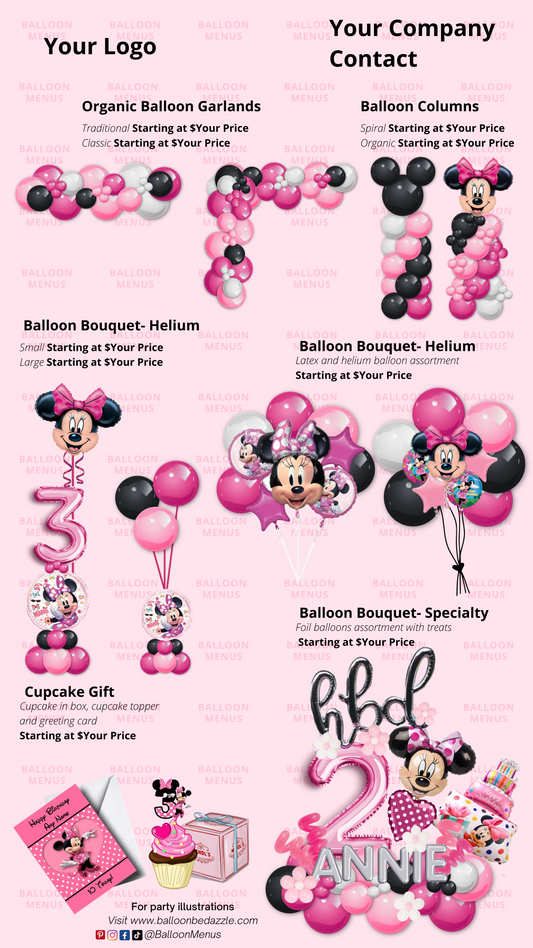 Premade Editable Template- Minnie M Inspired Balloon Menu