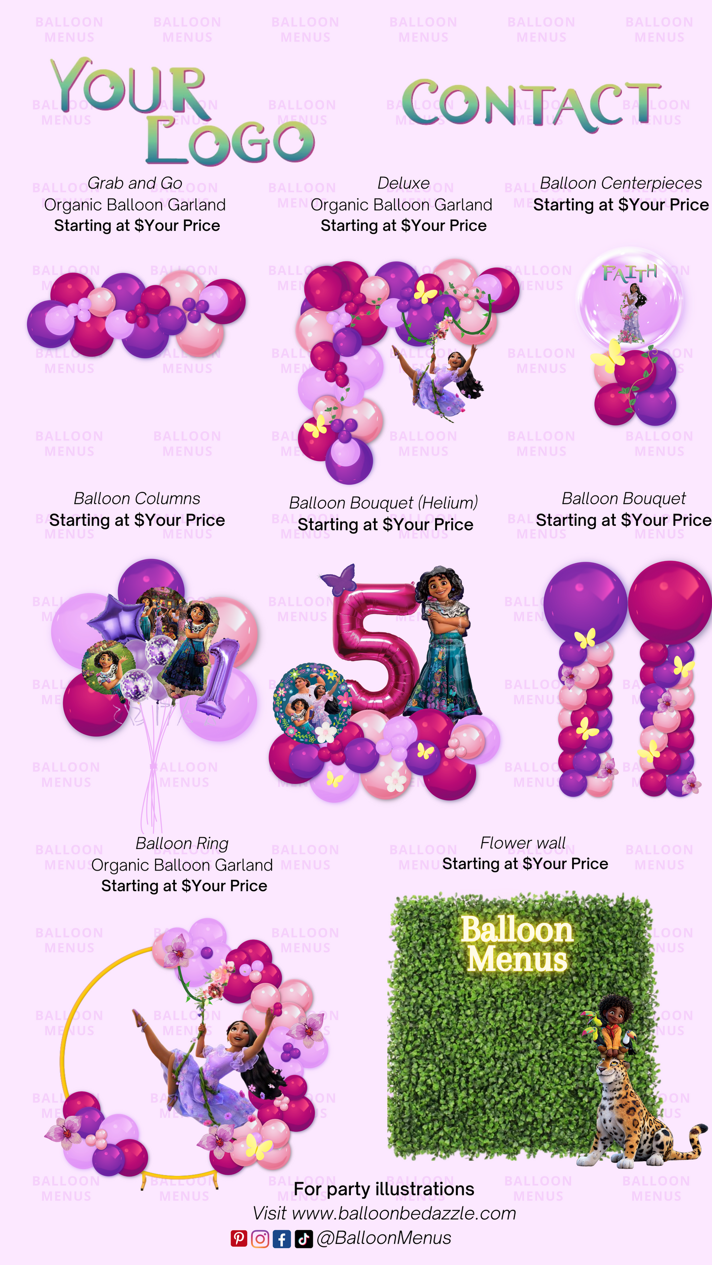 Premade Editable Encanto Party Balloon Menu Template