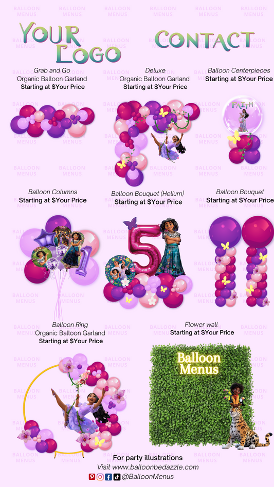 Premade Editable Encanto Party Balloon Menu Template