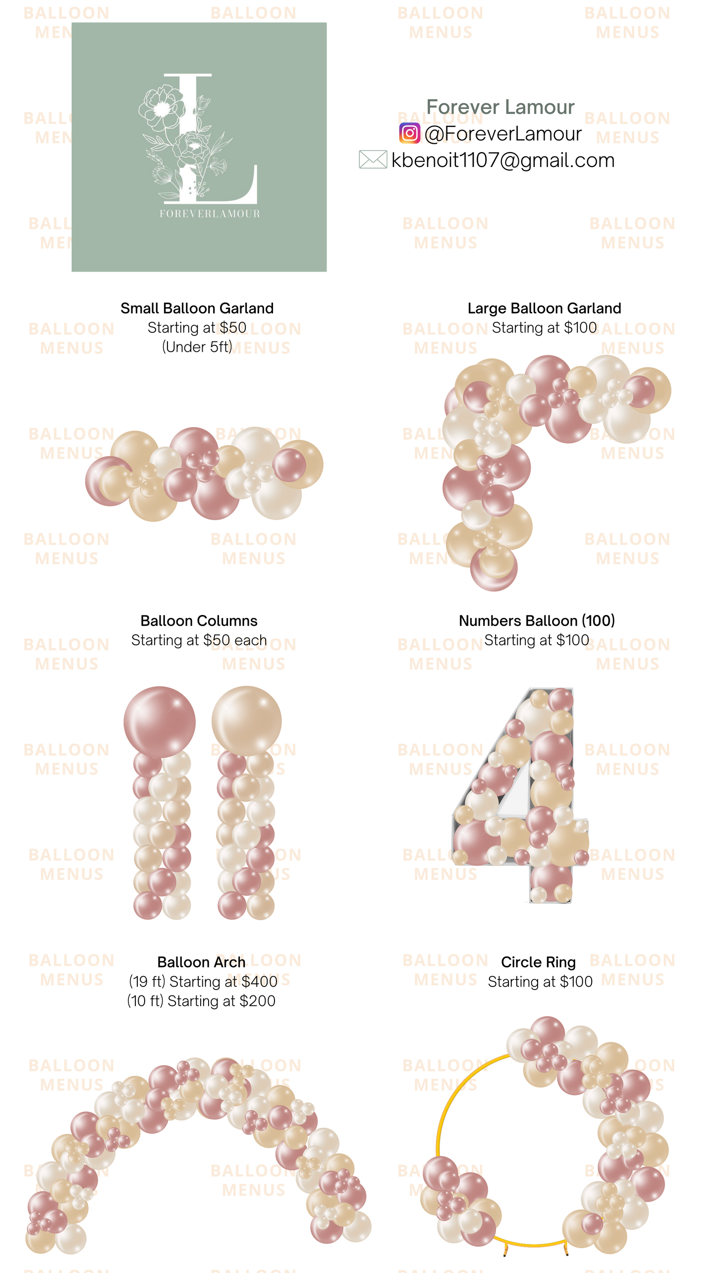 Forever Lamour - Client Balloon Menu