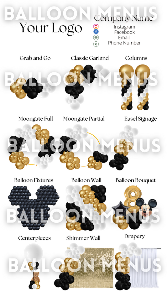 Premade Editable large Balloon Menu (Black, Gold, White)