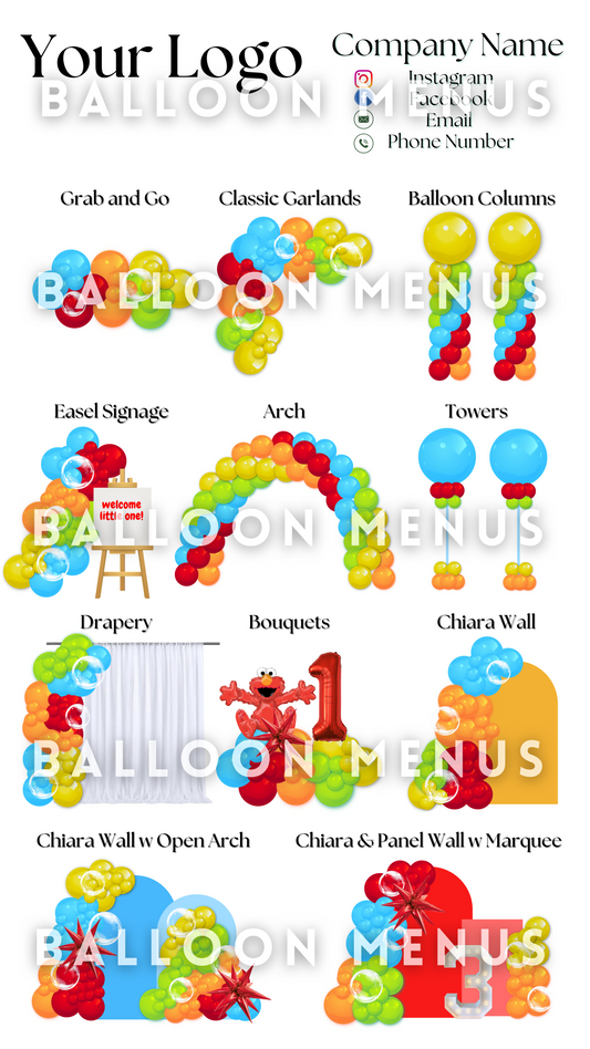 Premade Editable large Balloon Menu (Red, Blue, Green, Yellow, Orange)