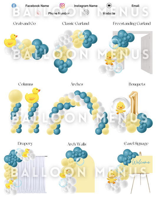 Premade Editable large Balloon Menu (Yellow, Blue, White)