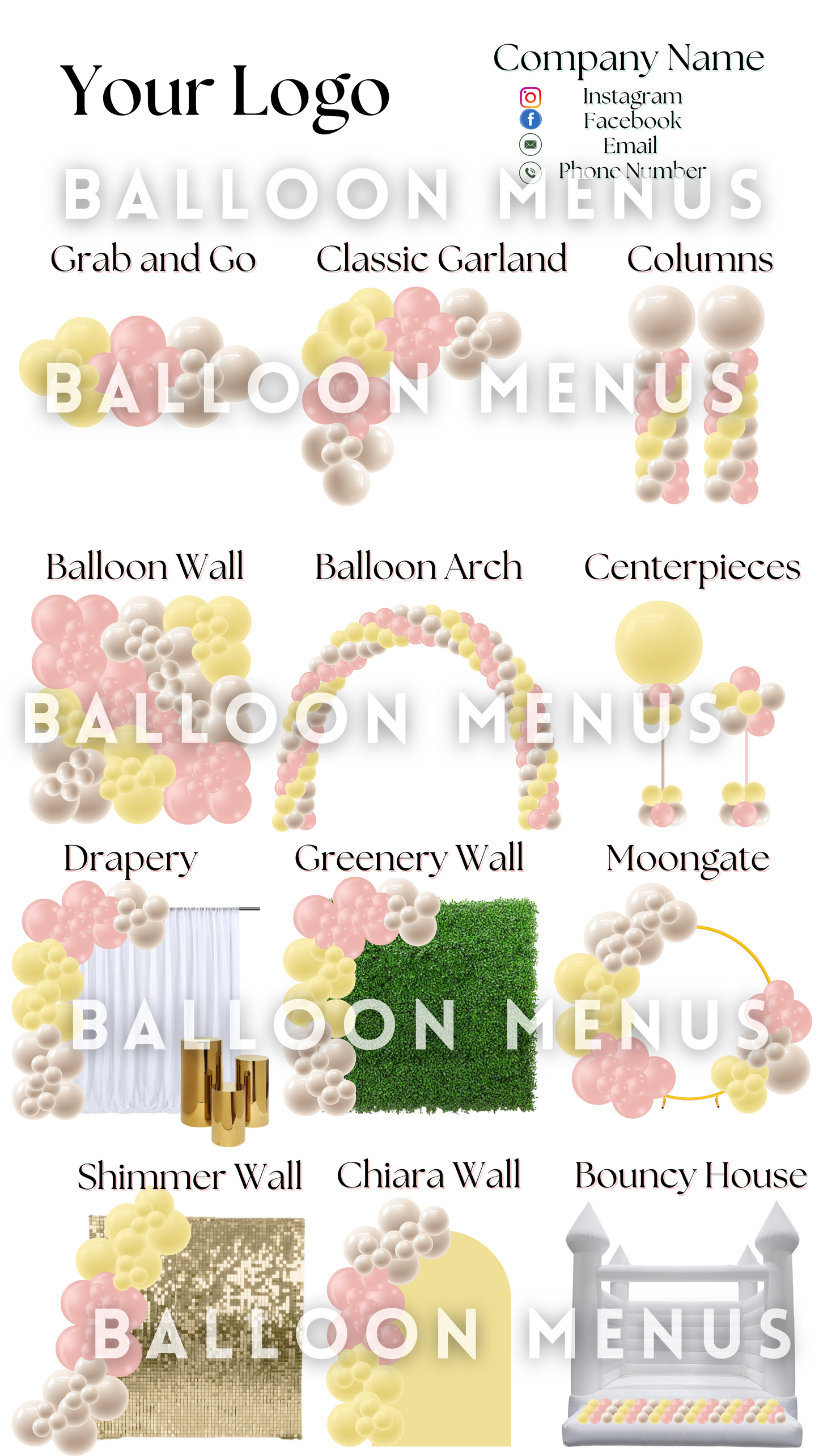 Premade Editable Balloon Menu - Pink, Yellow, Cream