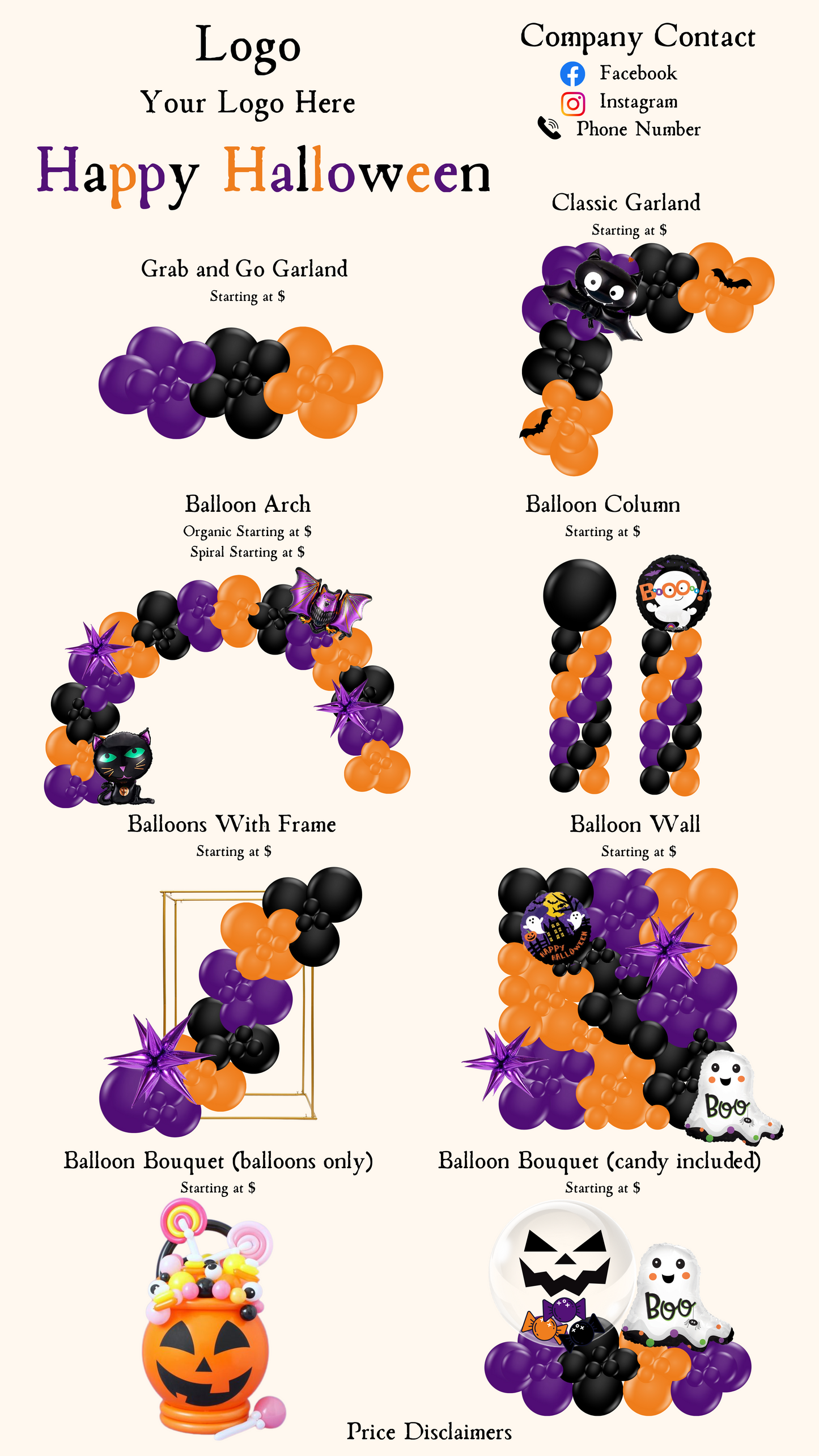 Seasonal Spooky Halloween Balloon Menu Template- Editable