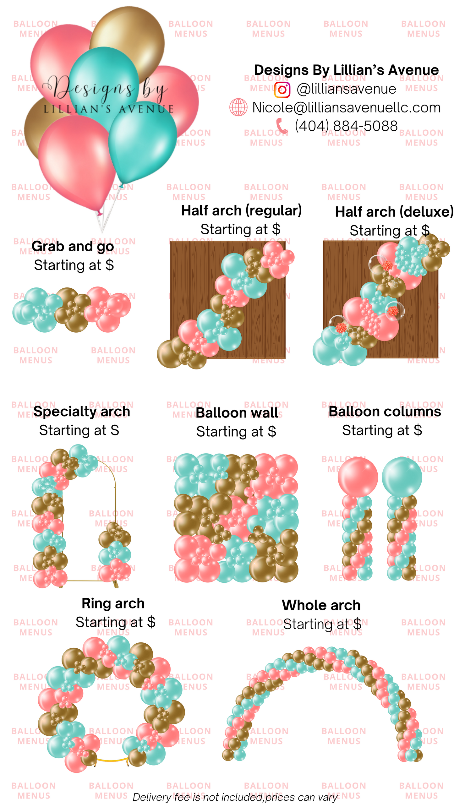 Designs By Lillian’s Avenue- Client Balloon Menu