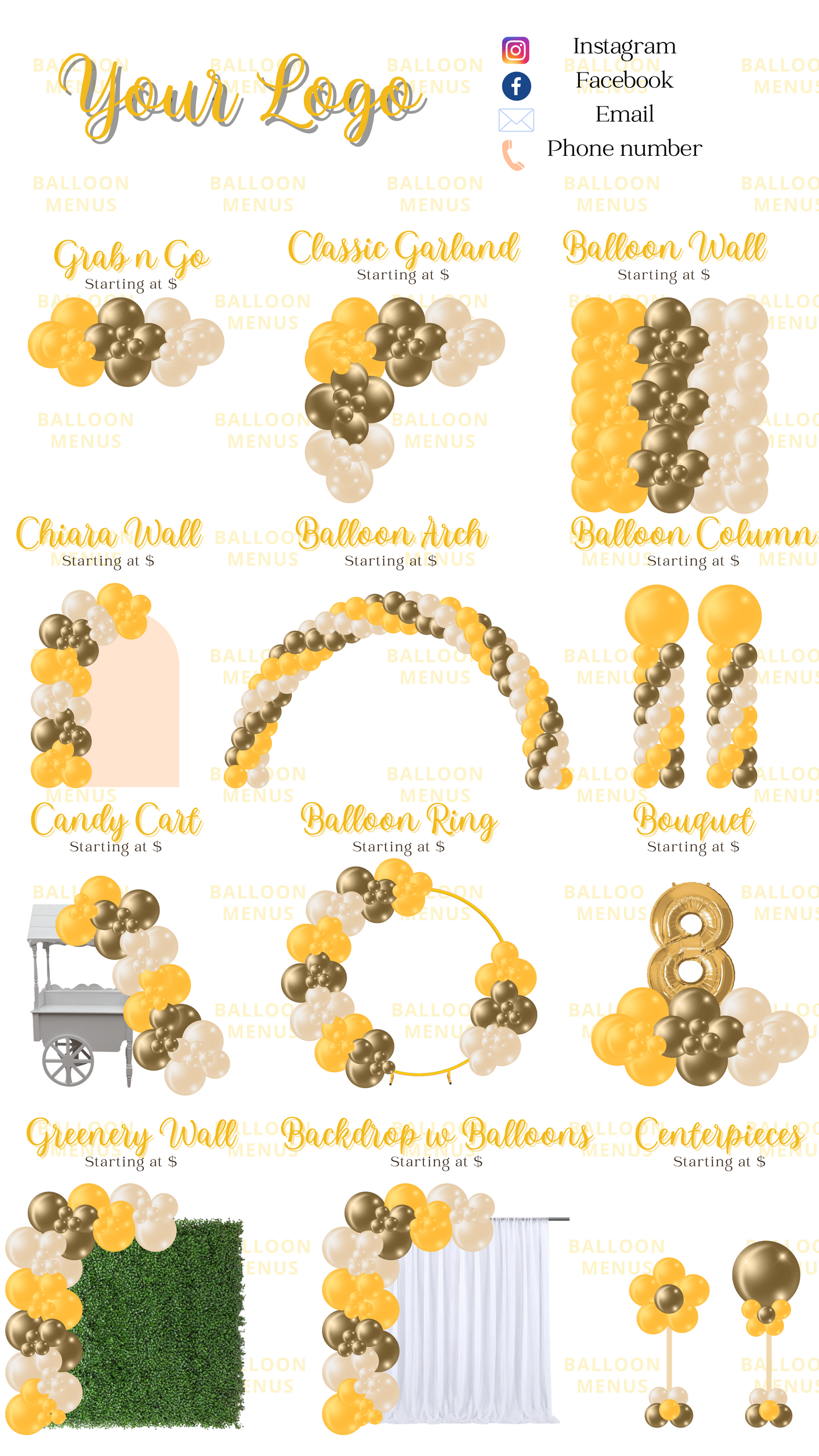 Editable , Printable , Shareable Balloon Menu Template- Sunflower