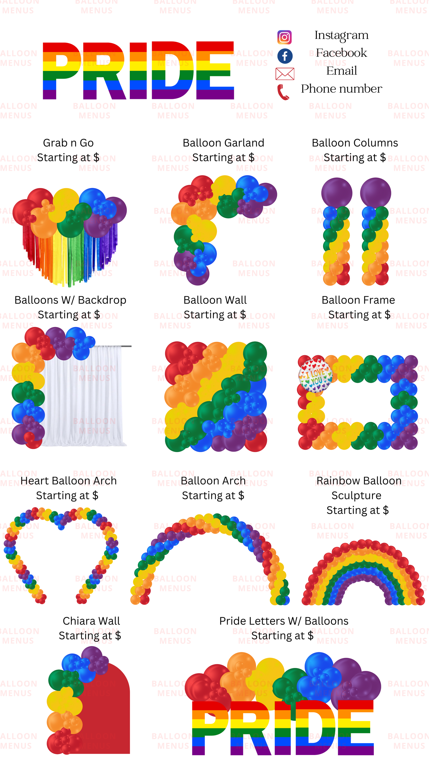 Premade Editable large Balloon Menu - Pride theme