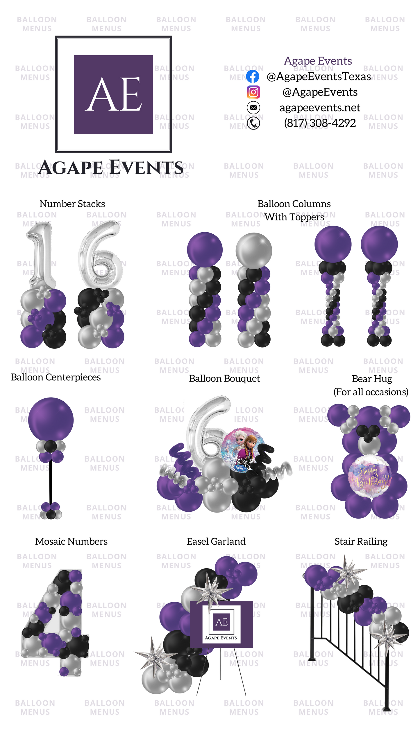Agape Events- Client Balloon Menu