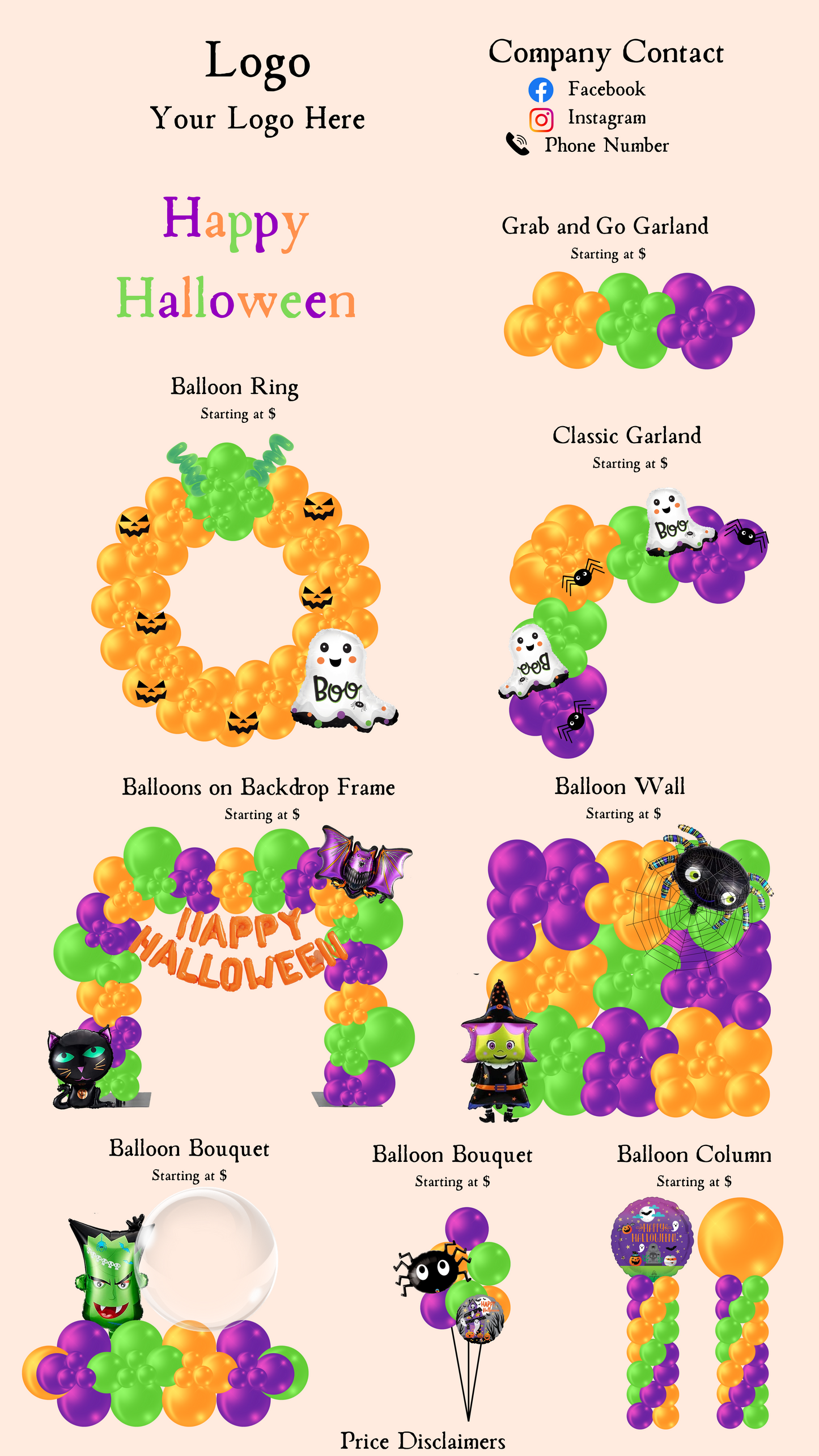 Seasonal Spooky Halloween Balloon Menu Template