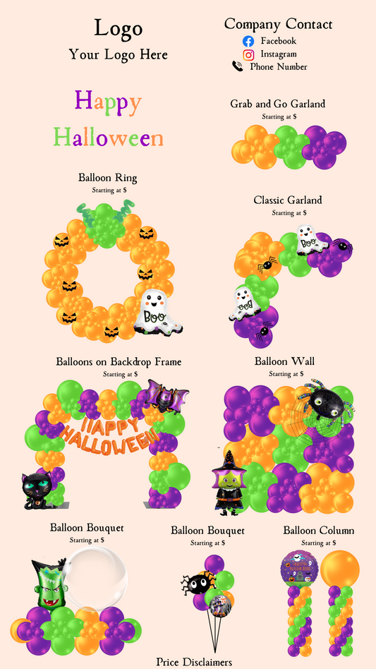 Seasonal Spooky Halloween Balloon Menu Template-Editable