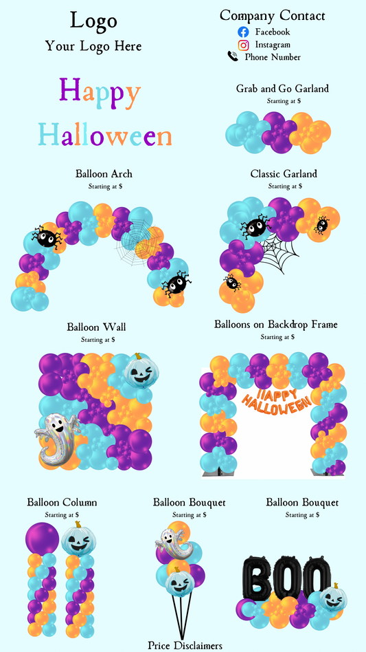 Seasonal Spooky Halloween Balloon Menu Template- Editable