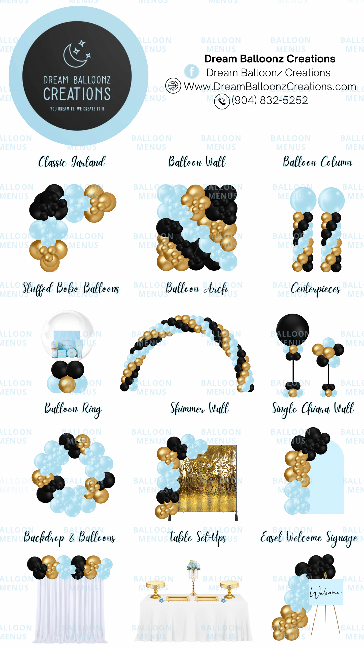 Dream Balloonz Creations- Client Balloon Menu