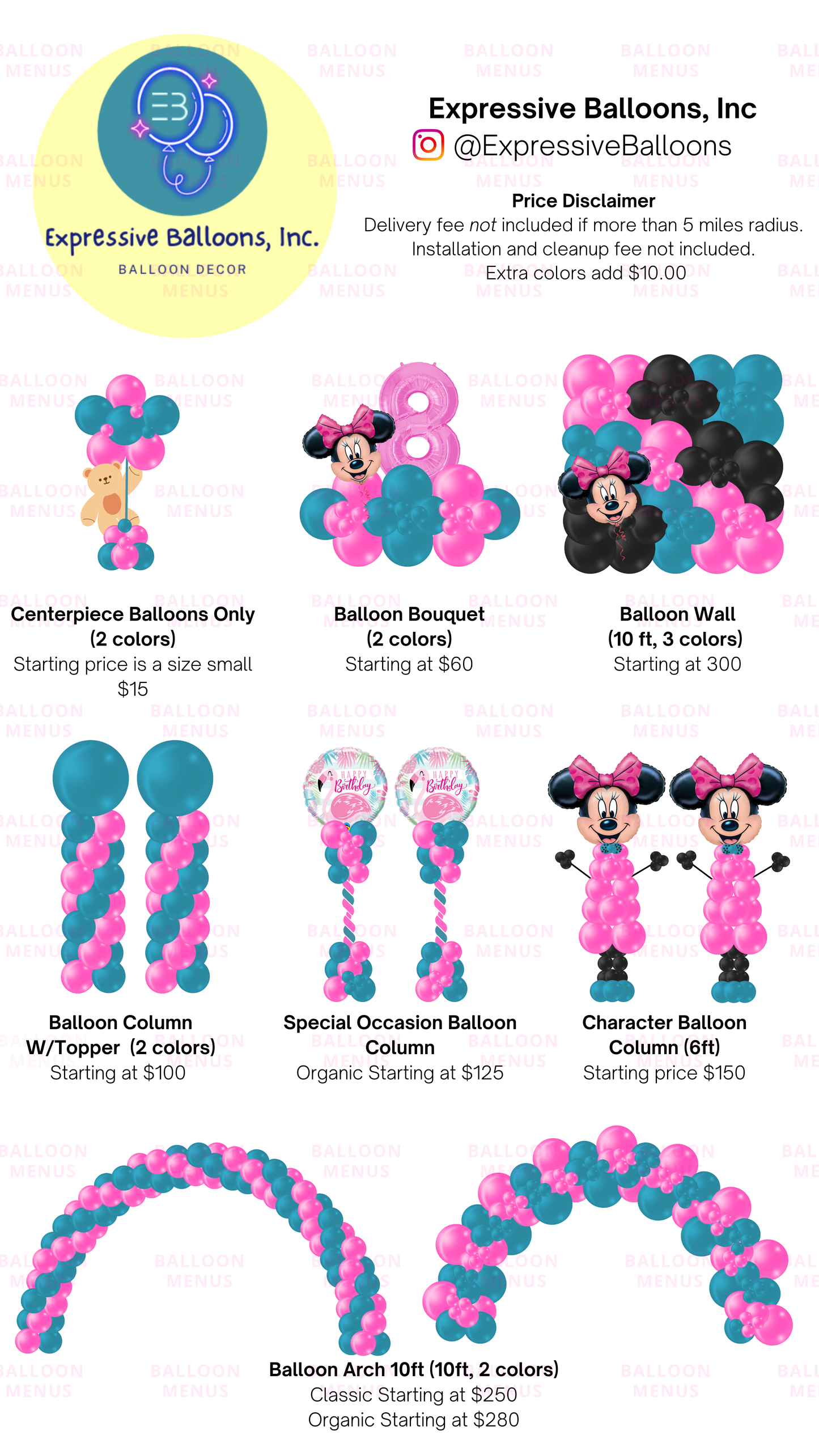 Expressive Balloons Inc - Client Balloon Menu