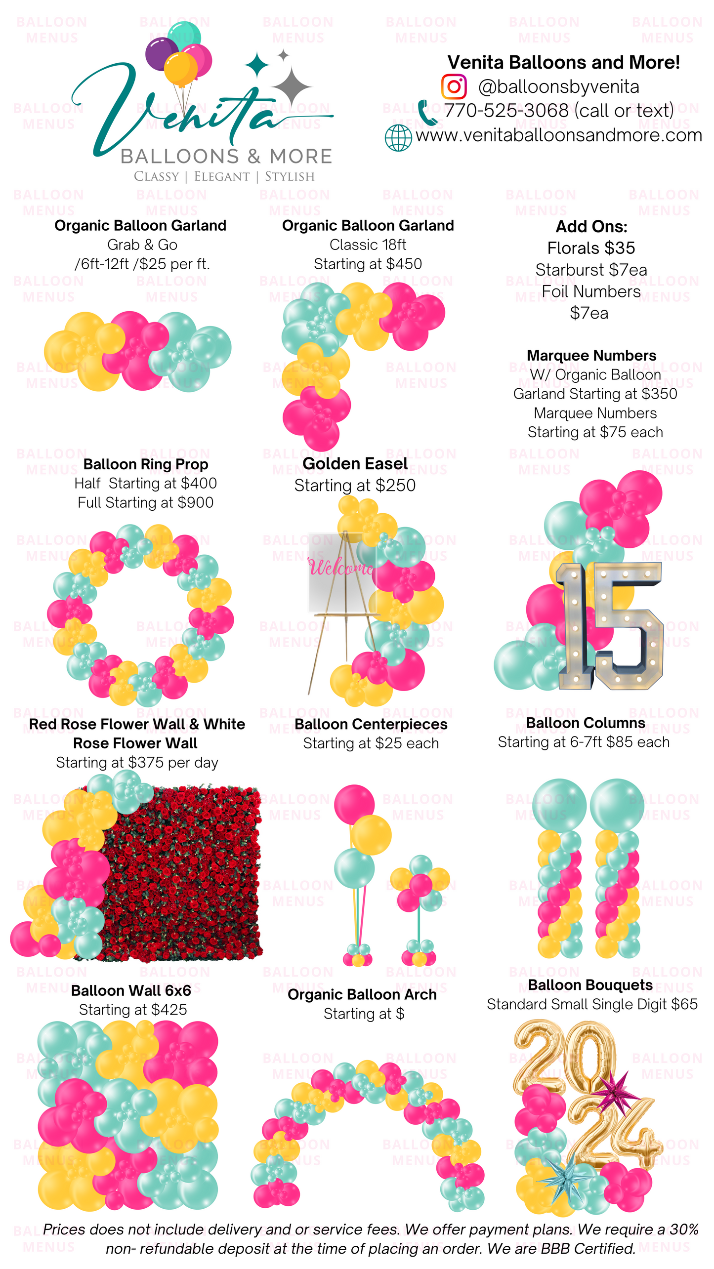 Venita Balloons and More!- Client Balloon Menu