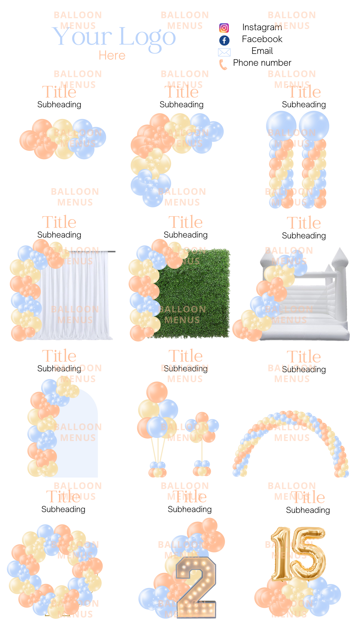 Premade Editable Large Balloon Menu (Orange, Blue & Yellow)