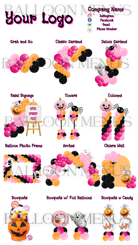 Seasonal Halloween Balloon Menu Template - Editable (Pink , Orange and Black)