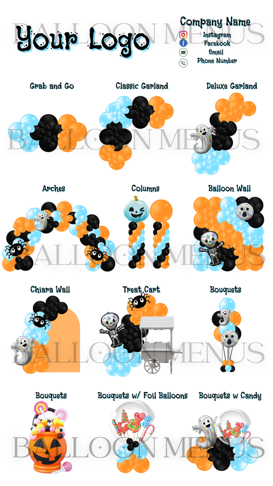 Seasonal Halloween Balloon Menu Template - Editable (Black , Orange and Black)